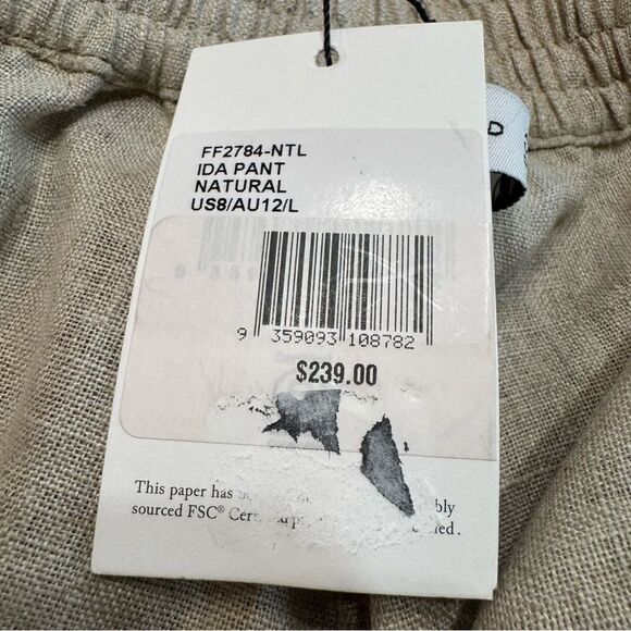 Faithful The Brand Linen Pants Pleated Stretch Waist High‎ Rise Size 8 Natural - Picture 13 of 16